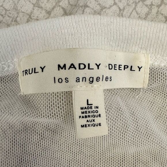 Truly Madly Deeply Sheer Mesh Fabric Long Sleeve Top White Large - Picture 3 of 3